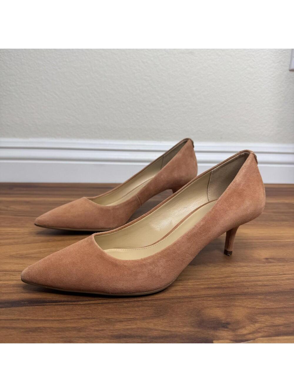 Michael Kors Pastel Orange Suede Pump Women's 7 Leather Pointed Toe Kitten Heel